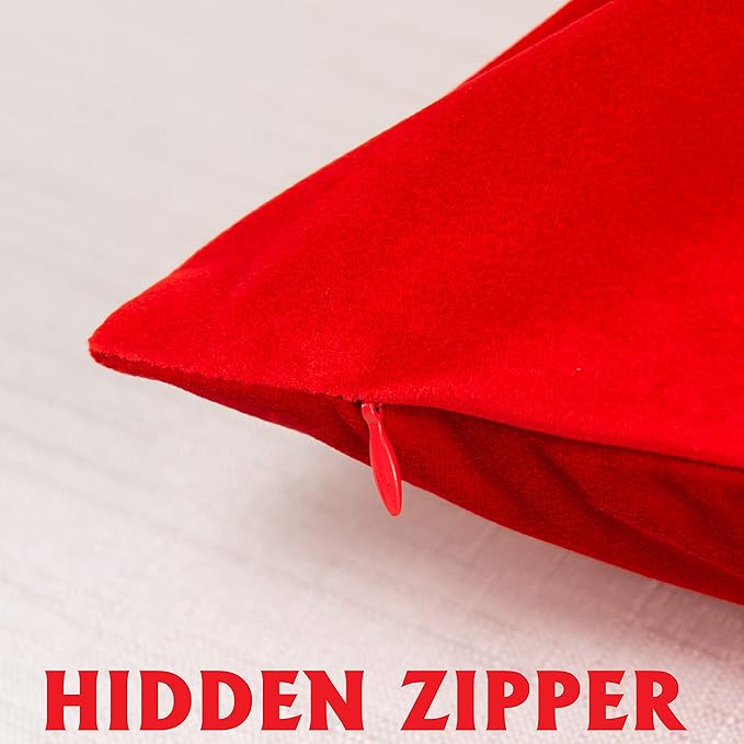 Elegant Comfort Velvet Cushion Covers Pack of 2, Velvet Soft Solid Decorative Square Throw Pillow Covers Set Cushion Case for Sofa Bedroom Car 18 x 18 Inch (45 x 45 cm), Solid Red
