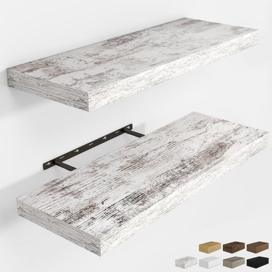 RICHFOCUS 31.5Inch Floating Shelves for Wall 2 Pack Shelves for Bedroom|Kitchen|Bathroom Wall Mounted Rustic Distressed Wood Floating Shelf with Invisible Brackets for Books|Storage|Decor, Rustic