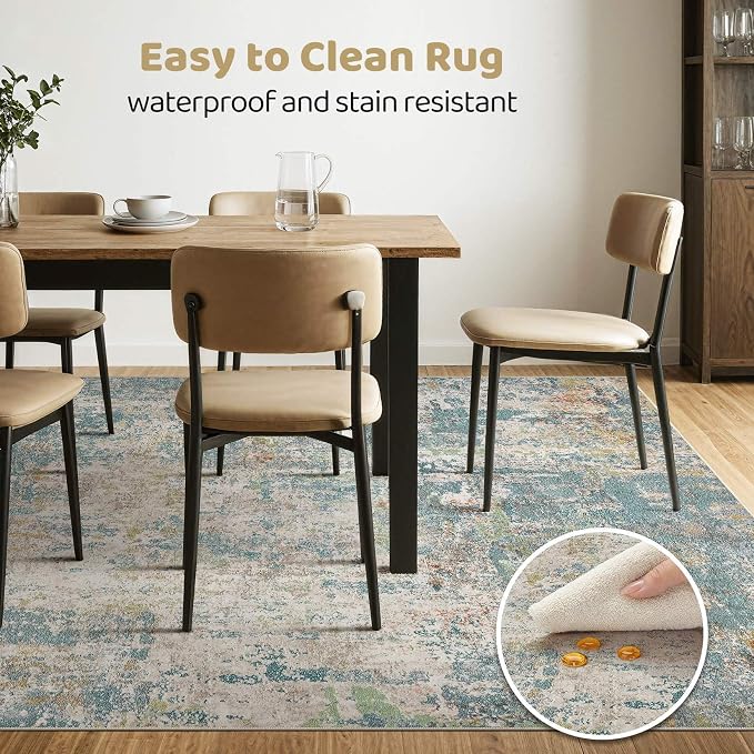 5x7 Area Rugs Living Room: Washable Large Abstract Neutral Modern Soft Rugs Stain Resistant Indoor Floor Non-Slip Accent Carpet for Bedroom Nursery Playroom Office Dining Room Home Decor- Teal