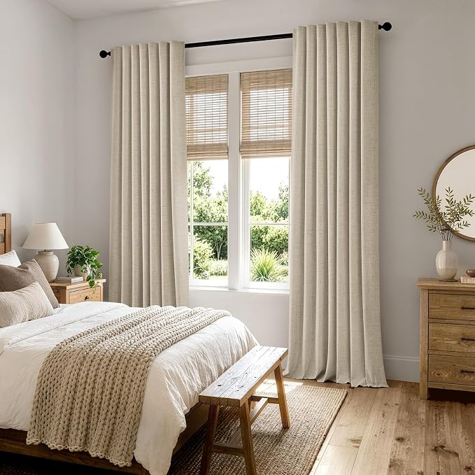 MIULEE 100% Blackout Linen Curtains for Bedroom, Cobblestone Solid Luxury Decor Thermal Insulation Room Darkening Drapes for Living Room Back Tab Rod Pocket 42 x 96 Inches, 2 Panels