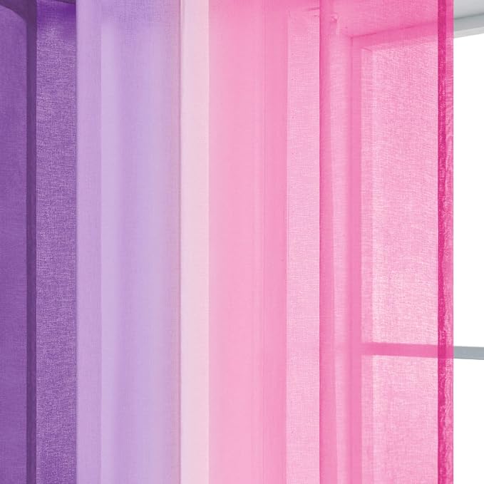 KOUFALL Pink and Purple Curtains 63 Inch Length for Girls Room Decor 2 Panels Set Kawaii Rainbow Window Sheer Ombre Lavender Lilac Teen Curtains for Bedroom Decorations