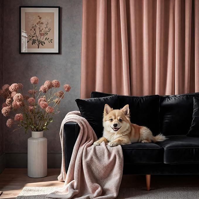Pitalk 96 Inch Cinnamon Velvet Blackout Curtains Chic Modern Farmhouse Vintage Luxury Back Tab Pleated Thermal Insulated Light Blocking Velvet Drapes for Bedroom Living Room Wide 52x96 in Long 2 Panel