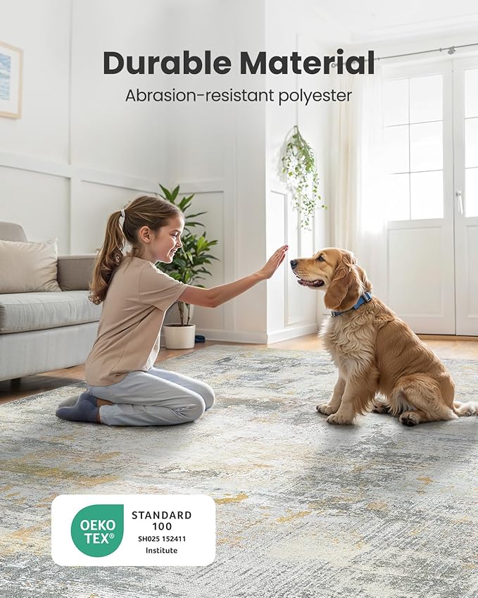 AMADA HOMEFURNISHING 10x14 Area Rugs for Living Room, Modern Large Area Rugs with Non-Slip Backing & Low Pile, Neutral Soft Washable Rug for Large Bedroom Dining Room Nursery Office, Beige