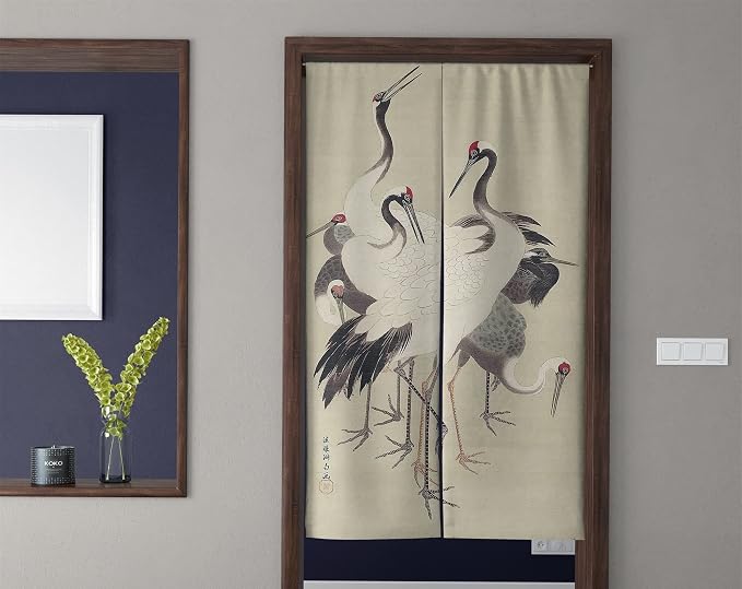 Ofat Home Japanese Noren Traditional Painting Flying Crane Doorway Curtain Tapestry, Wall Hanging for Kitchen Bathroom Bistro Partition Shading Bedroom Decoration, Customizable, 33.5X 59 in