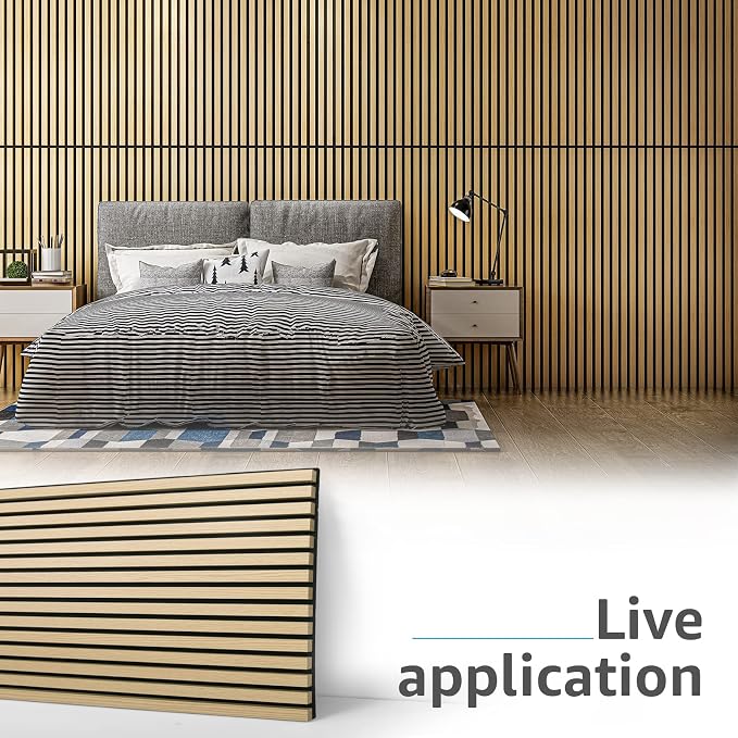 Art3d 2 Wood Slat Acoustic Panels for Wall and Ceiling - 3D Fluted Sound Absorbing Panel with Wood Finish - Oak