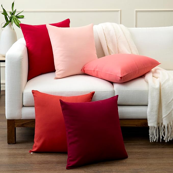 Encasa XO Throw Pillow Covers 22x22 in Set of 2 Coral | No Inserts | Cotton Pillow Covers for Living Room, Bed, Sofa, Couch | Decorative Cushion Covers with Improved Zipper