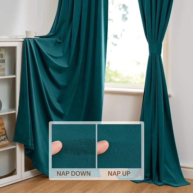 StangH Luxury Soft Velvet Teal Peacock Curtains 108 inches, 2 Panels | 300GSM Soft Heavy Velvet, Room Darkening&UV Protection, Thermal Insulated, Soundproof, Bedroom, Living Room