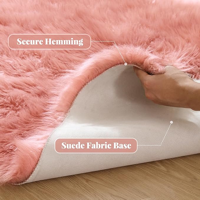 ORINOVA Round Rug 3ft Pink Small Fluffy Rug for Living Room Washable Shaggy Area Rugs for Bedroom Cute Room Circle Nursery Rug