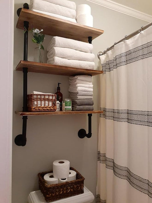 ROGMARS 3-Tier Real Pine Wood Floating Shelf, 20x7.87x41.3in, Industrial Retro Style, Bathroom Wall Shelves, Kitchen Shelves | 20x7.87x41.3in, Industrial Retro Style, Bathroom Wall Shelves, Kitchen Shelves