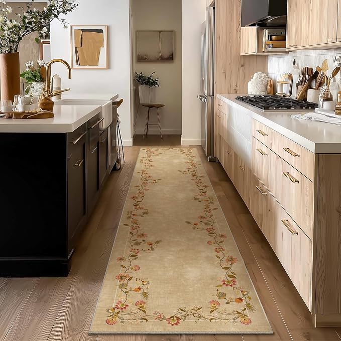 2x10 Washable Kitchen Runner Rugs: Hallway Rug Non Slip Stain Resistant Low Pile Soft Indoor Long Floor Carpet Runners for Hallways Entryway Kitchen Laundry Room Farmhouse Bedroom