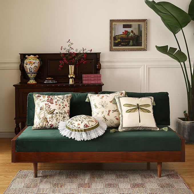 ISAENNE Designer Vintage Velvet Throw Pillow Cover,18"x18"-Grace A | Pillow Cover,Concealed Zipper Design,Dragonfly Pattern,Sofas,Bedroom,Living Room,Lounge Chairs,All Season Home Decor