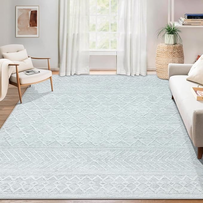 Area Rug for Living Room 6x9: Large Washable Boho Moroccan Rugs Geometric Neutral Rug, Non-Slip Foldable Morden Farmhouse Indoor Floor Carpet for Bedroom Dining Table Home(Modern Grey,6'x9')