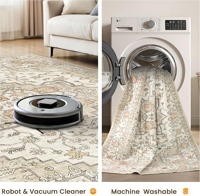 2x3 Entryway Rug Washable Area Rug 2x3, Small Non-Slip Vintage Door Mat, Low Pile Floor Carpet for Bedroom Kitchen Entry(2'x 3',Gold)