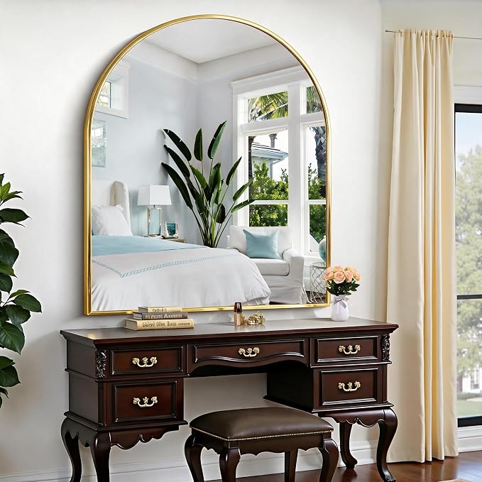CIRCUMI Arched Wall Mirror, 40"x48" Gold Arched Mirror with Tempered Glass, Metal Frame, Large Size for Entryway Table, Mantel,Living Room,Over Sink,Arch Mirror for Decor,Shatterproof&Crystal-Clear
