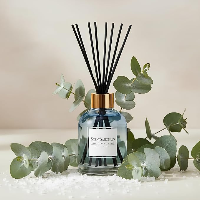 ScentSationals Water-Based Reed Diffuser - Eucalyptus & Sea Salt - 5 FL OZ Aromatherapy Reed Diffuser