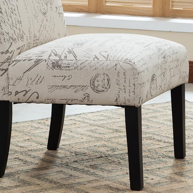 Roundhill Furniture Botticelli Fabric Armless Contemporary Accent Chair, Script Print