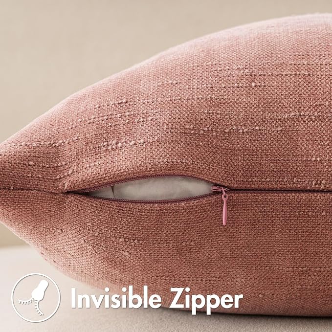 MIULEE Pack of 2 Decorative Throw Pillow Covers Soft Chenille Throw Pillows Solid Textured Cushion Covers for Spring Valentine's Day Couch Sofa Bedroom Living Room 18x18 Inch, Blush Dusty Pink