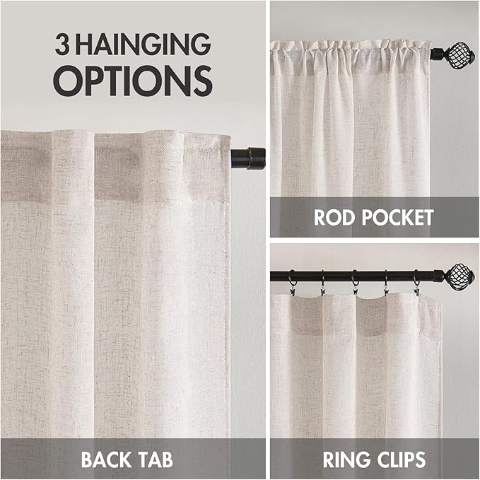 MIULEE White Linen Curtains 84 Inch Length for Bedroom Living Room, Soft Thick Linen Textured Window Drapes Semi Sheer Light Filtering Rod Pocket Back Tab Burlap Look, 2 Panels, 37x84 Inches
