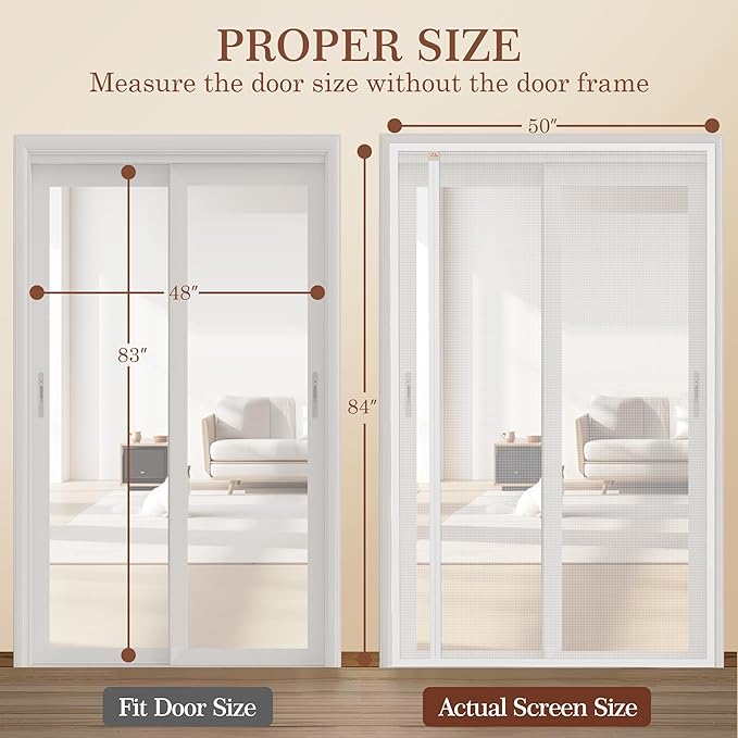 Yotache White Reversible Left Right Side Opening Magnetic Screen Door Fits Door Size 48 x 83, Reinforced Sewing Mesh for Balcony, French, Sliding Glass Door, Actual Screen Size 50" x 84"