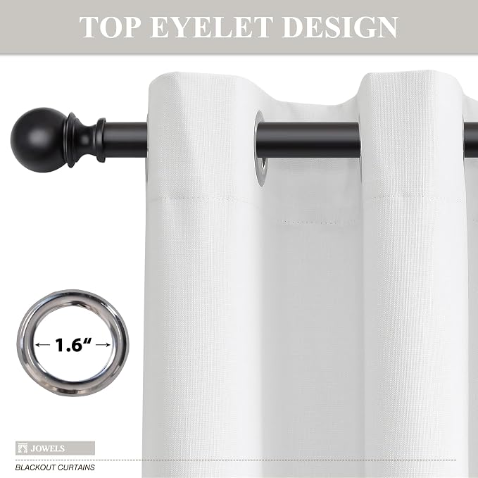 Jowels Off White Linen Blackout Curtains 90 Length 2 Panels Set for Living Room Bedroom, 100% Black Out Thermal Insulated Linen Drapes, Room Darkening Grommet Curtains 90 Inches Long, Off White