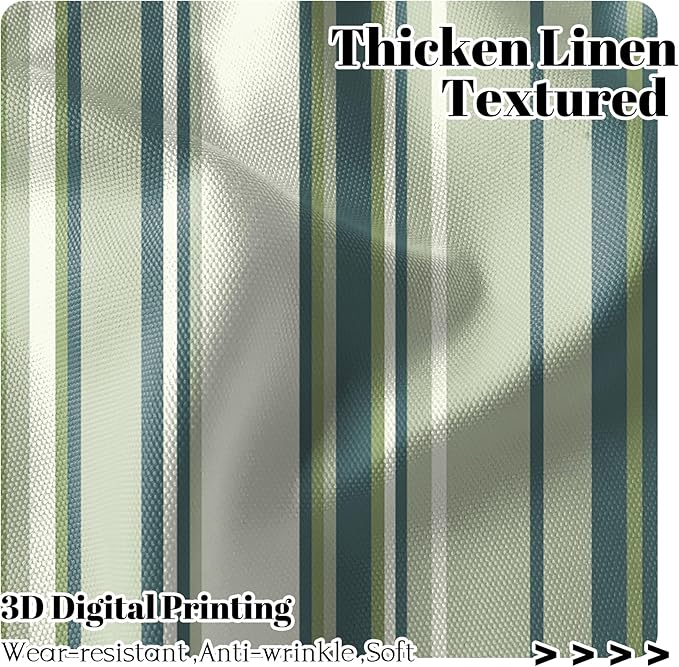 Renaiss 42 x 63 Inch Green Stripe Linen Kitchen Curtains Rod Pocket Window Treatment Tier Decor Curtain for Living Room Bathroom Cafe Small Window Farmhouse Rustic Pinstripe Window Drapes 2 Panels