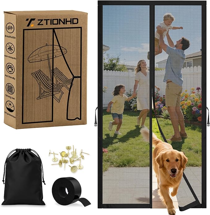 Magnetic Screen Door Fits 36x80 Inch Front Doors Heavy Duty Fiberglass Mesh,36 Magnets Auto Close,No Tools Installation,Keeps Bugs Out Lets Breeze in,Pet Kid Friendly with Storage Bag,Regular