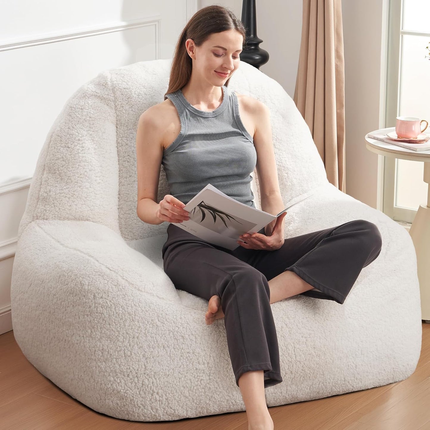 Homguava Bean Bag Chairs for Adults,Giant Beanbag Couch Adult Bean Bag Chair with Filler Included,Modern Lazy Sofa Comfy Chair for Living Room(White)