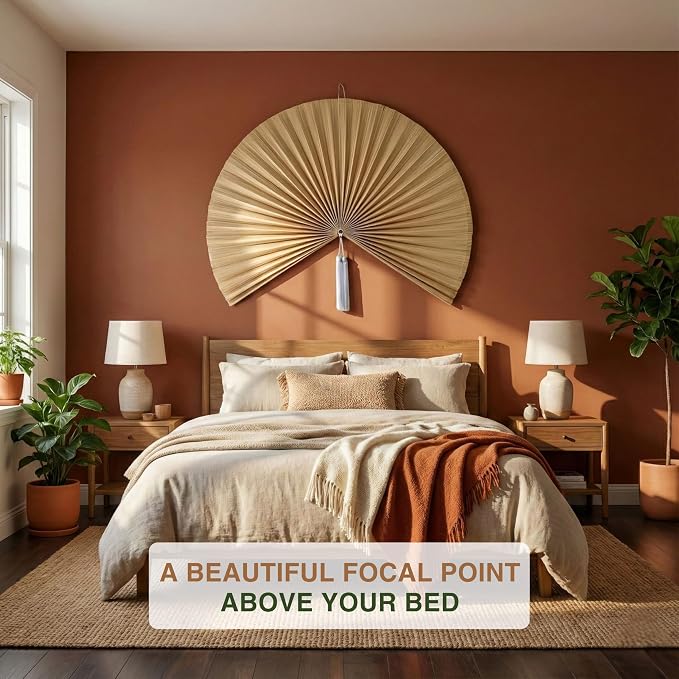 SUCHUBU Bamboo Wall Fan, 40" Handwoven Bamboo Wall Decor, Japanese Wall Hanging Fan for Bedroom, Fireplace, Natural Asian Wall Art for Boho & Farmhouse with Hook Strap Included (Beige, Medium)