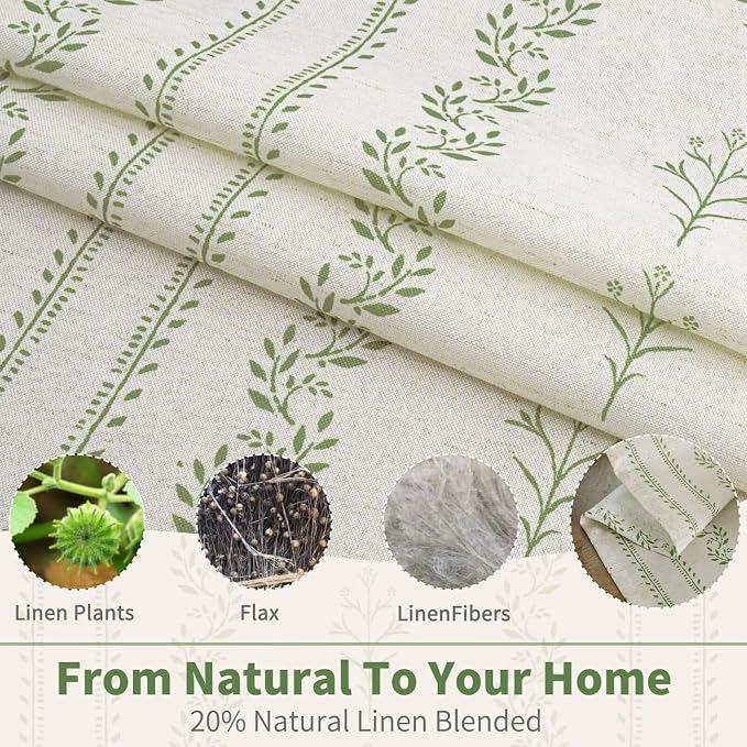 BGment Green Curtains Spring Leaf Floral Print Cottage Core Botanical Curtains for Living Room Light Filtering Curtain 84 Inch Long for Farmhouse Rustic, Each 52 Inch Wide, 2 Panels Set