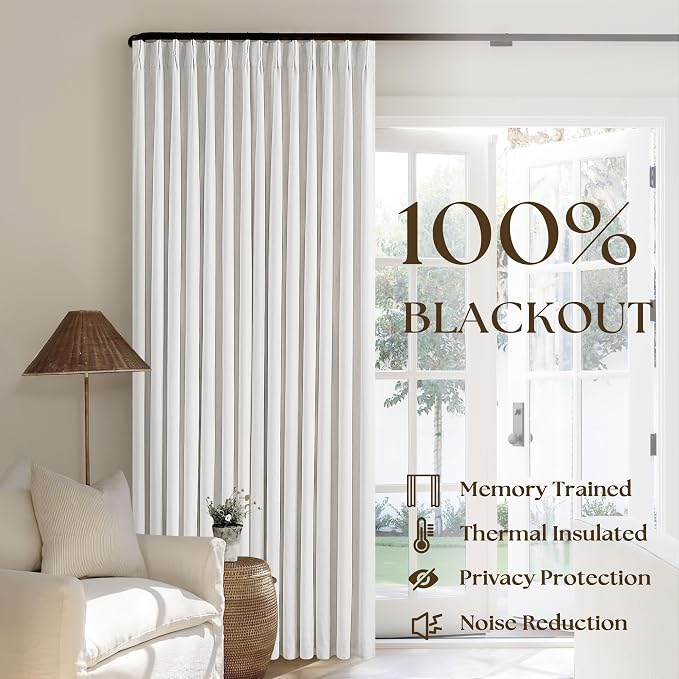 Extra Long 100% Blackout Linen Curtains 120 Inches Long for Living Room Bedroom Large Window Pinch Pleated with Hooks Rings Back Tab Thermal Insulated Light Blocking Boho Track Curtains Birch Ivory