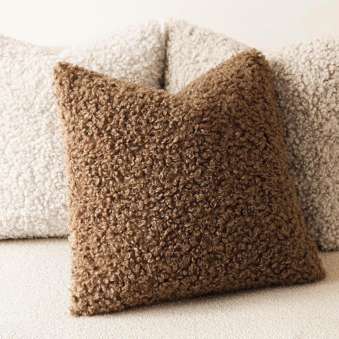 Foindtower 2 Pieces 20x20 Inch Dark Bronze, Faux Fur Throw Pillow Cover Accent Sherpa Furry Pillow Covers Fuzzy Soft Pillowcases Cozy Sheepskin Decorative Fleece Cushion Case for Bed Couch Living Room