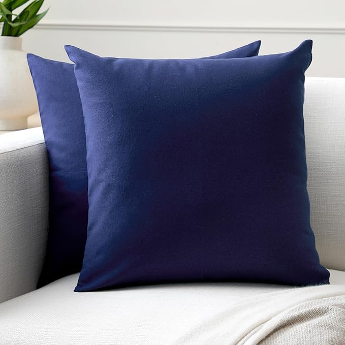 Encasa XO Throw Pillow Covers 24x24 in Set of 2 Scotch Blue | No Inserts | Cotton Pillow Covers for Living Room, Bed, Sofa, Couch | Decorative Cushion Covers with Improved Zipper