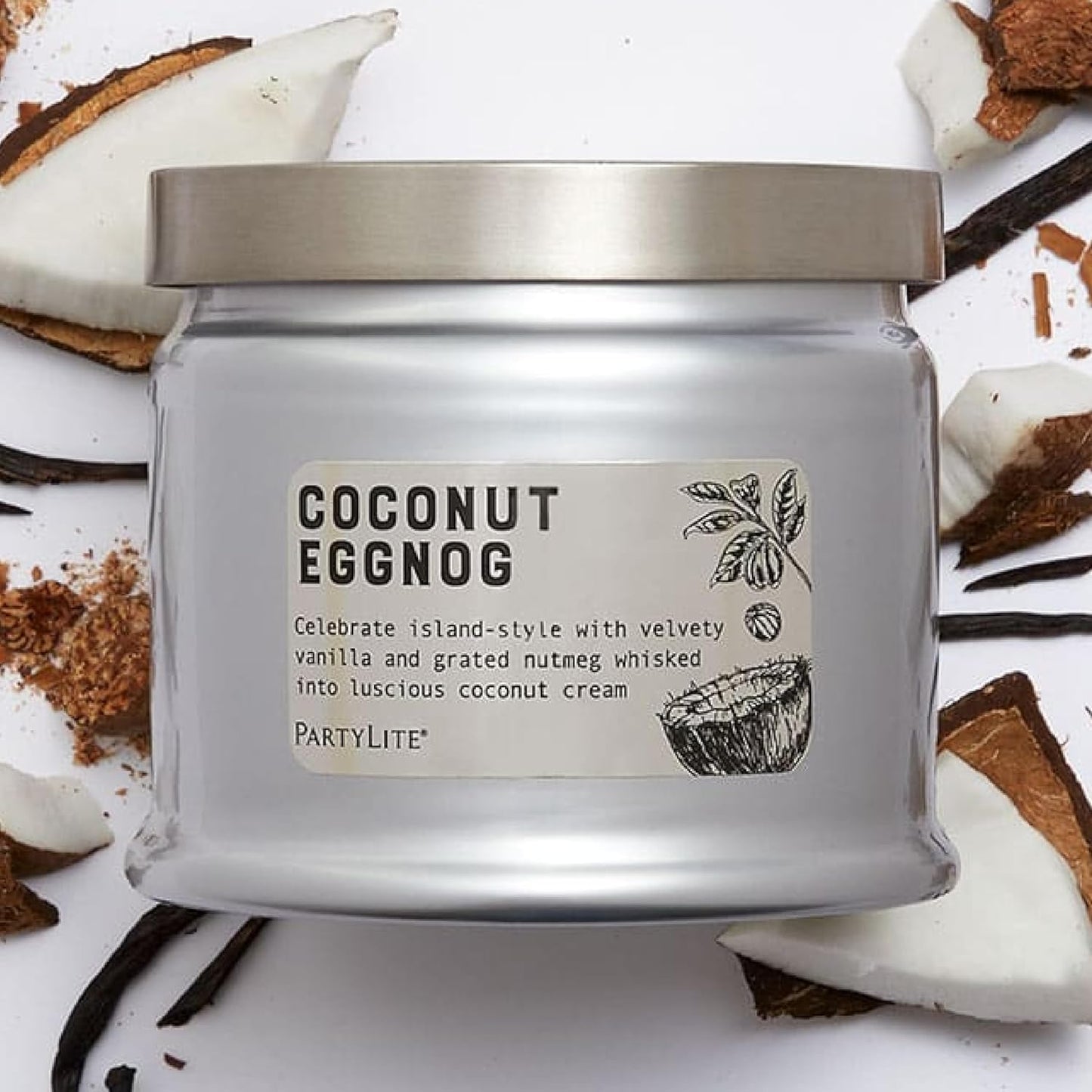 PartyLite 3-Wick Jar Candle, Highly Fragranced Clean Burning Glass Candle, 25-45 Hours Burn Time (Coconut Eggnog)