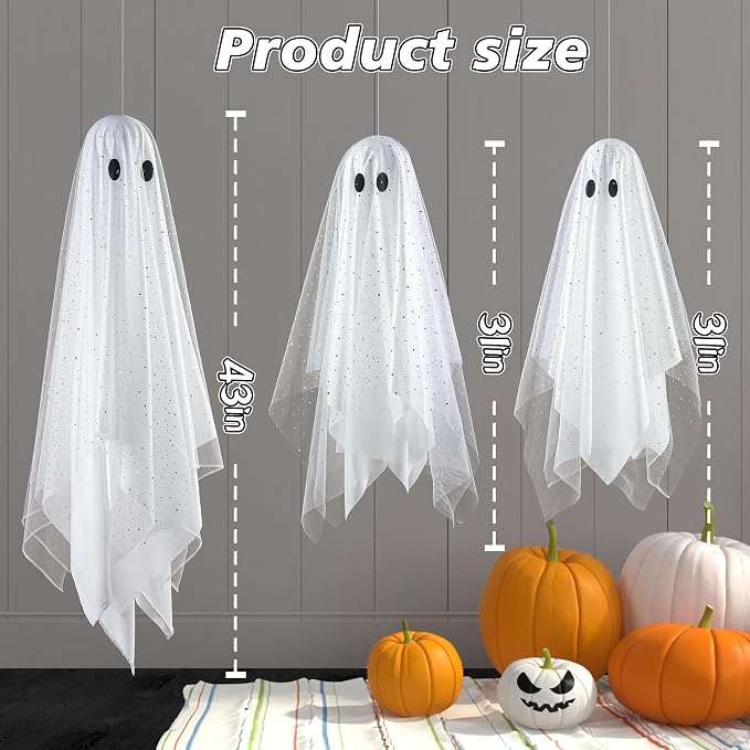 AYGXU Halloween Decorations outdoor/indoor-3pcs Hanging Ghost Decor with Light,Halloween Ornaments,Hallowee n Decor for Tree,Yard,Window,Garden