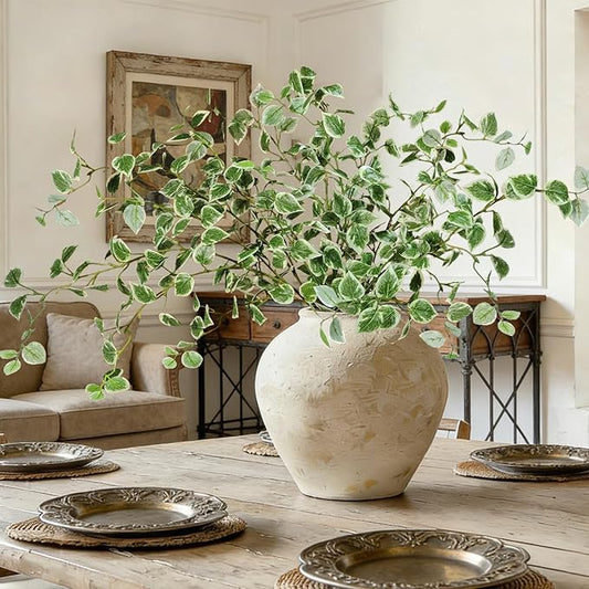 6 Pcs 32.7 Inch Artificial Greenery Fake Eucalyptus Stems Leaves Plant Long Silk Faux Foliage Branches Green Shrubs Flowers for Indoor Home Vase Kitchen DIY Festival Decoration (White)