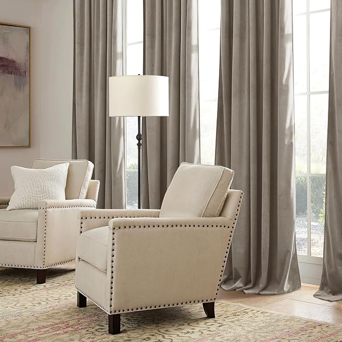 RYB HOME Taupe Velvet Curtains 102 inches with Hook Belt, Soft Fabric Room Darkening Thermal Insulated Luxurious Home Decor Curtains for Living Room Bedroom, W 52" x L 102", 2 Panels Set