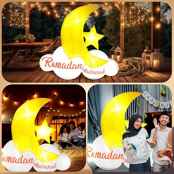 VIHOSE 5.5 ft Eid Al Adha Inflatable Ramadan Mubarak Blow Up Islamic Eid Decor Inflatable Muslim with LED Lights Celebrate Fasting Introspection and Prayer