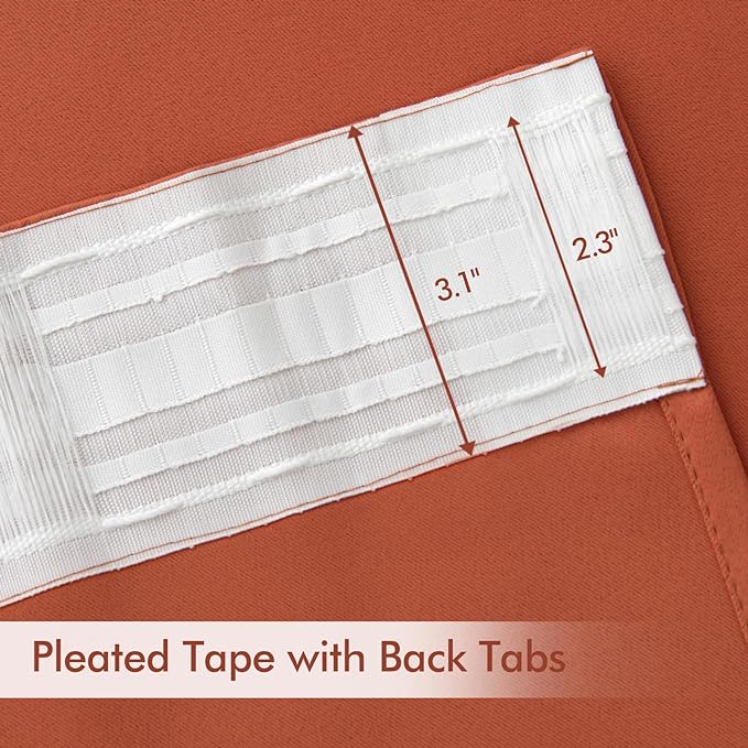 MIULEE Back Tab Burnt Orange Blackout Curtains 96 Inch Long 2 Panels Set for Bedroom, Fall Terracotta Rod Pocket/Pinch Pleated Thermal Insulated Room Darkening Light Blocking Floor to Ceiling Drapes