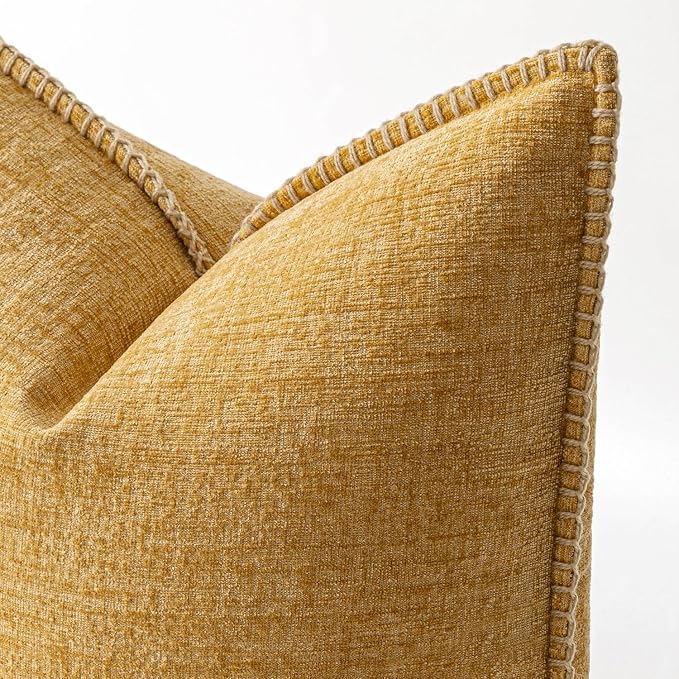 MIULEE Pack of 2 Couch Throw Pillow Covers 16x16 Inch Gold Mustard Yellow Farmhouse Decorative Pillow Covers with Stitched Edge Soft Chenille Solid Dyed Pillow Covers for Sofa Bed Living Room