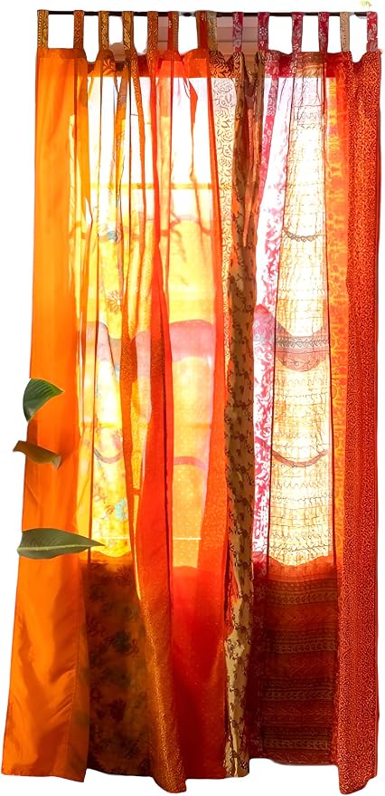 Assorted Hippie Colorful Curtains Light-Filtering – Boho Curtains, Bed Canopy Panel, Tapestry or Window Treatment Patchwork Orange Color (84 X 43 Inches)