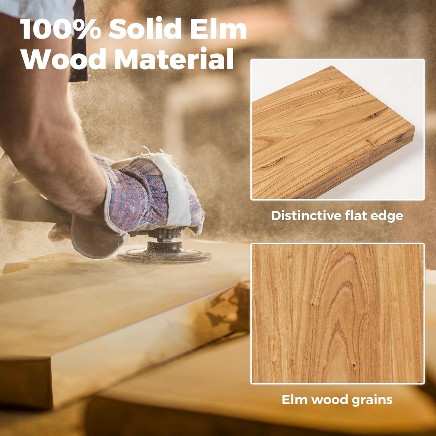 RICHFOCUS Elm Floating Shelves for Wall - 36" W x 9.3" D Rustic Solid Wood Shelves with Invisible Bracket, Wall-Mounted for Living Room, Bedroom, Kitchen Storage & Display, Set of 2, Natural