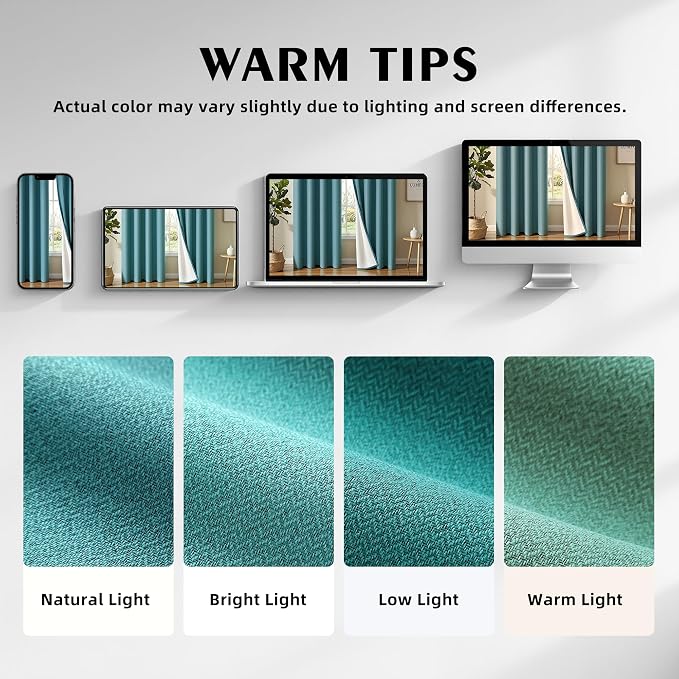 4 Panels 100% Blackout Linen-Textured Curtains, Thick Thermal Insulated Grommet Drapes with Subtle Herringbone Weave, Luxury Decor for Bedroom/Living Room, 54 x 63 Inches, Teal