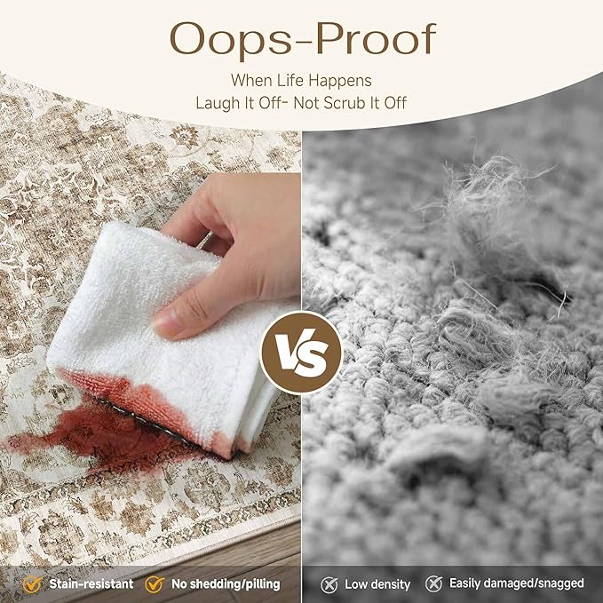 3x5 Washable Neutral Area Rug Brown Vintage Entryway Office Carpet Non-Slip Soft Low Pile Farmhouse Throw Rug for Entrance Living Room Bathroom Dining Room