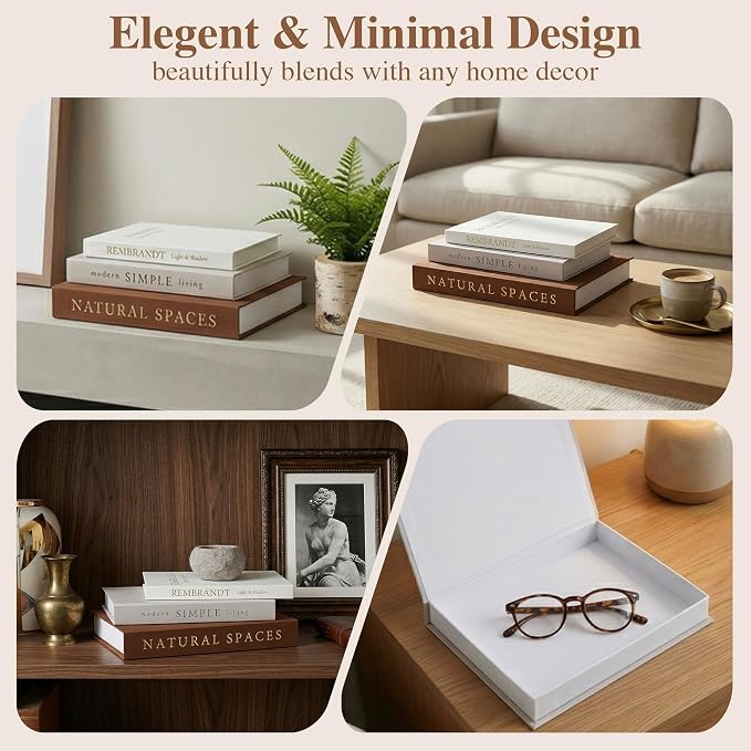 XL Decorative Books for Home Decor – Premium Linen Coffee Table Books with Hidden Storage, Faux Book Set for Living Room, Bookshelf & Shelf Styling (Beige-Brown)
