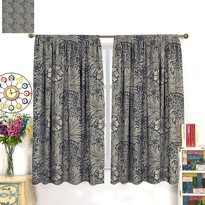 Boho Style William Morris Flower Retro Curtain, Rustic Farmhouse Abstract Flower Blackout Window Drapes, for Living Room Bedroom Kitchen 36(W)*63(L) 2 Panels