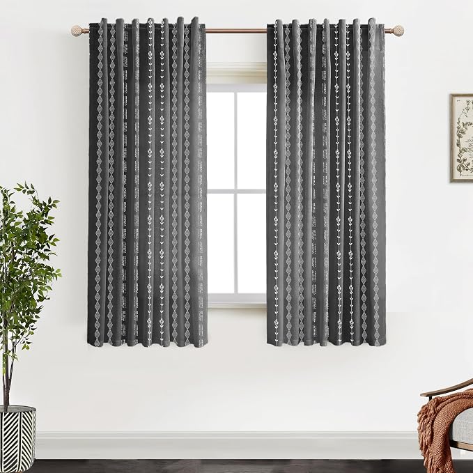 Lino Rosa Black Curtains for Bedroom,Sheer Linen Light Filtering Boho Curtains for Kitchen Bathroom Window Living Room,63 Inch Length