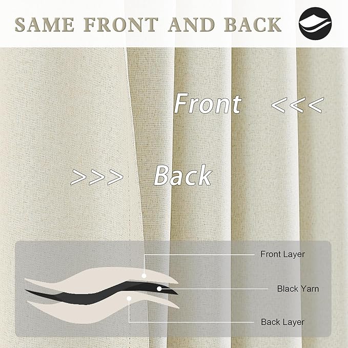 DUALIFE Beige Curtains 72 Inch Length 2 Panels Set-Faux Linen Textured Back Tab Loop Hook Belt Pleated Tall Drapes for Living Room Dining,50 Wide x 72 Long, 6 FT