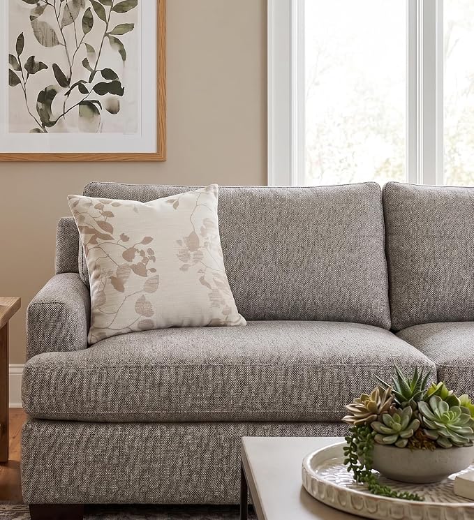 SanVia Cotton Throw Pillow Covers 20x20 – Handwoven Jacquard Texture, Fade-Resistant, No Pilling – Hidden Zipper, Decorative Cushion Cover for Sofa, Couch, Bed – Insert Not Included (Floral, Beige)
