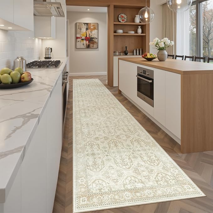 Soalmost Runner Rug 2x10 Washable Non-Slip Hallway Runner Rugs for Kitchen Bathroom Laundry Room Beige/Brown Vintage Floor Carpet Runners for Hallways Entryway