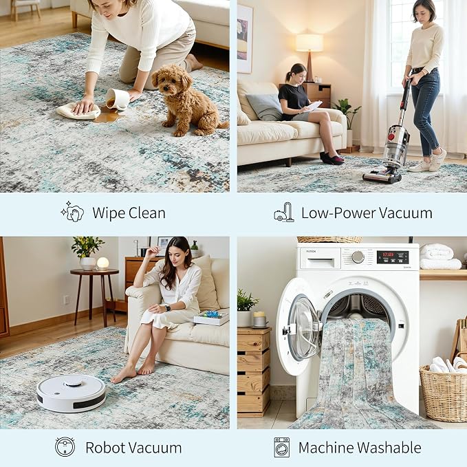 Area Rugs 6x9 Living Room: Large Soft Washable Rug Modern Abstract Anti-Skid Non-Shedding Carpet Indoor Floor Thin Carpets for Bedroom Dining Room Farmhouse Nursery Home Office Multi